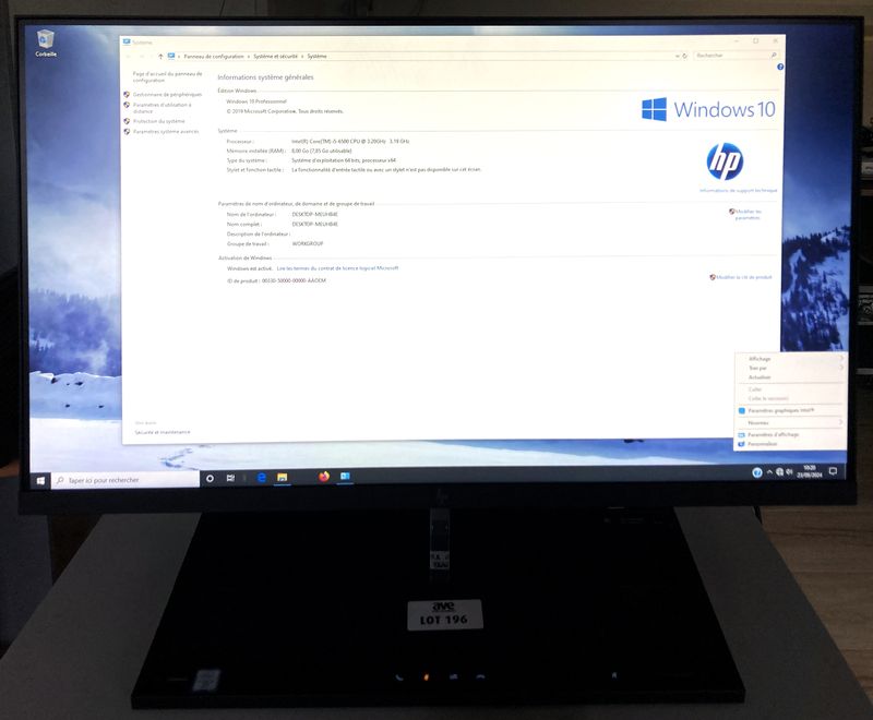 ORDINATEUR TOUT EN UN DE MARQUE HP MODELE HP ELITE ONE 100 G1 23.8, PROCESSEUR INTEL CORE I5-6500 3.20 GHZ, RAM 8 GO DISQUE DUR 240 GO, LICENCE WINDOWS 10, AVEC SON ALIMENTATION. ARCUEIL 4.