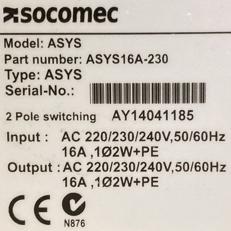 6 ONDULEURS RACKABLES DONT : 1 DE MARQUE SOCOMEC MODELE ASYS, 1 DE MARQUE EATON MODELE PULSAR STS 16 ET 4 DE MARQUE APC MODELE AP7723. ARCUEIL 4.