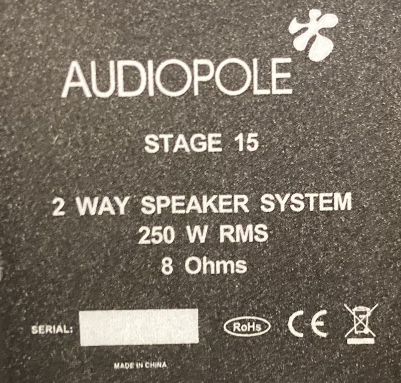 3 UNITES: ENCEINTE DE MARQUE AUDIOPOLE MODELE STAGE 15 2 WAY SPEAKER SYSTEM 250W RMS 8 OHMS. ARCUEIL 4 - ARCUEIL 1 RDC LOCAL SONO.