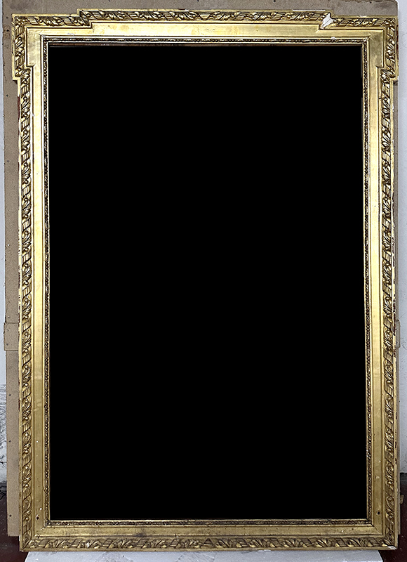 MIROIR DE CHEMINEE DE STYLE LOUIS XVI EN BOIS ET STUC DORE. VENDU AVEC SA CAISSE DE TRANSPORT. PAS DE GLACE. PETITS ECLATS ET MANQUES. 195 X 133 X 5 CM. LOCALISATION : ARCUEIL SOUS SOL POSTE.