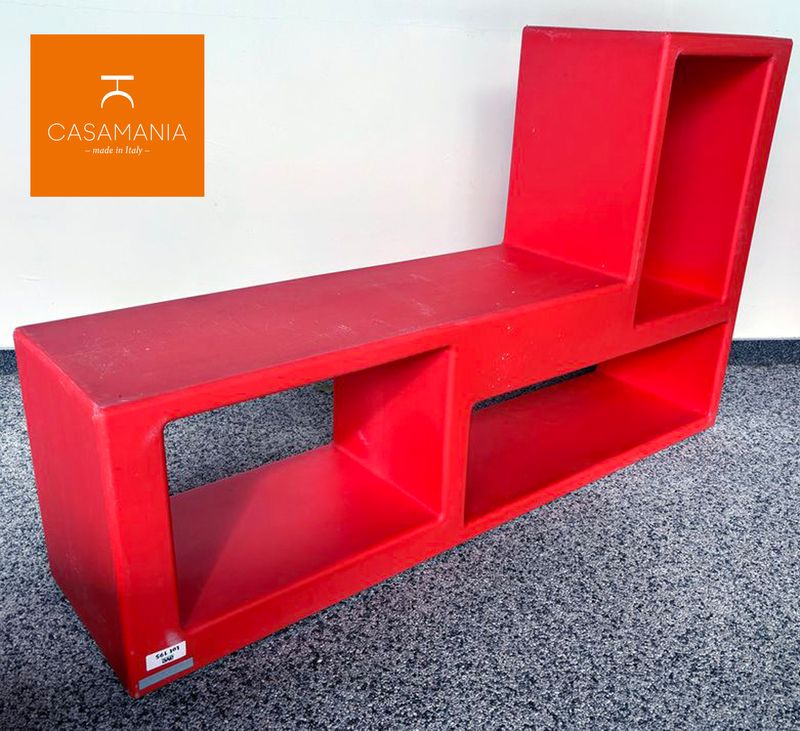 X3 ETAGERE OU RANGEMENT D'EXTERIEUR ET OU D'INTERIEUR MODULABLE EN FORME DE "L" A 3 NICHES DESIGN CLAUDIO BELLINI MODELE URBAN EDITION CASAMANIA EN NYLON ALIMENTAIRE DE COULEUR ORANGE. 142 X 34 X 88 CM.