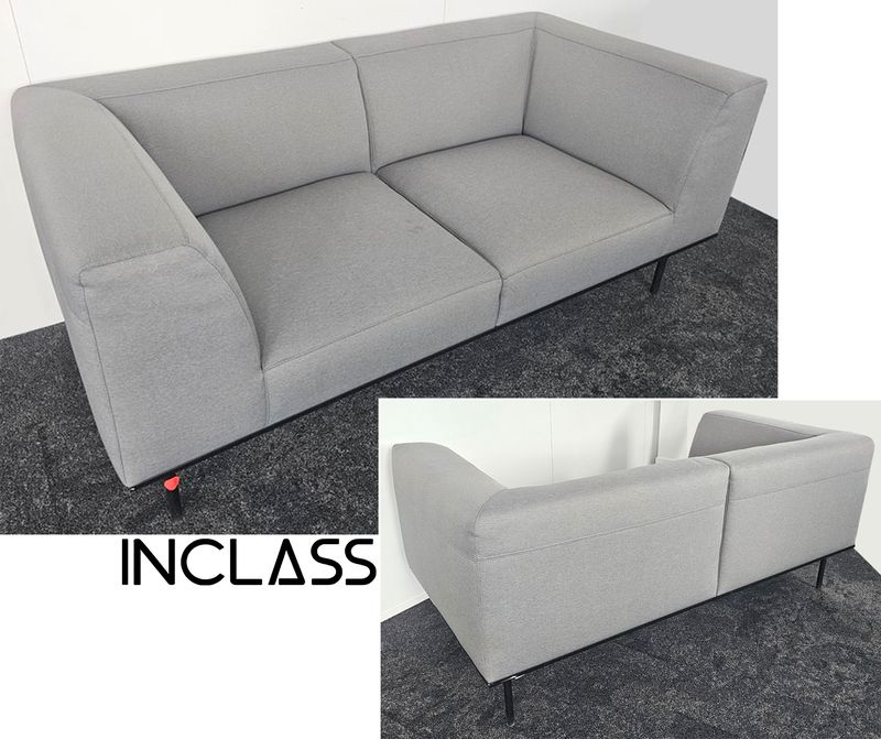 CANAPE 3 PLACES DE MARQUE INCLASS MODELE ESCALAS, ASSISE DOSSIER ET ACCOUDOIRS EN TISSU DE COULEUR GRIS SOURIS REPOSANT SUR UN PIETEMENT EN ACIER LAQUE NOIR. 68 X 160 X 80 CM. 3 UNITES. VENDU A L'UNITE AVEC FACULTE DE REUNION. LOCALISATION -> BAT A : 2; BAT FK : 1