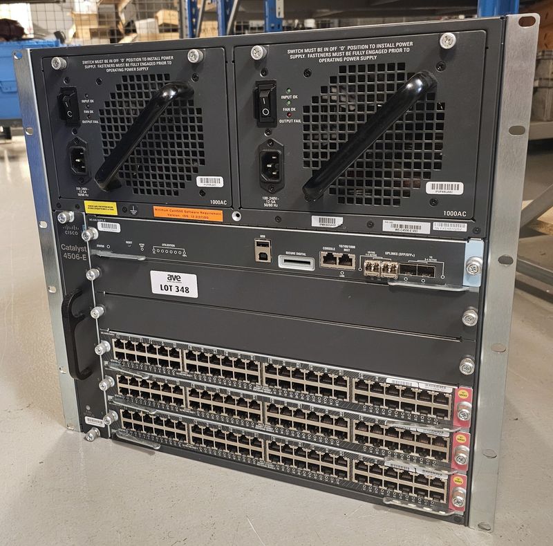 MODULE RACKABLE DE MARQUE CISCO COMPRENANT : 1 COMMUTATEUR MODELE 4506-E AVEC 3 SWITCH ETHERNET GB 48 PORTS MODELE WS-X4648-RJ49-E, 1 MODULE MODELE WS-X45-SUP7L-E ET 2 ALIMENTATIONS 1000AC. 2 UNITES. VENDU A L'UNITE AVEC FACULTE DE REUNION. LOCALISATION -> BAT J : - 1