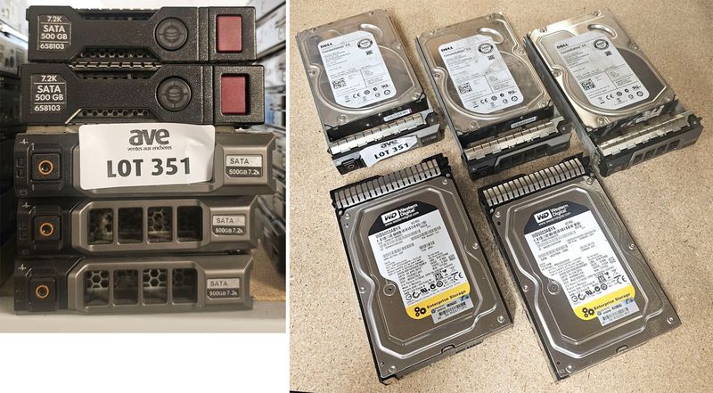 5 DISQUES DUR SATA DE 500 GB 3.5 POUCES DIVERS MARQUE DELL OU WESTERN DIGITAL. LOCALISATION -> BAT J : - 1