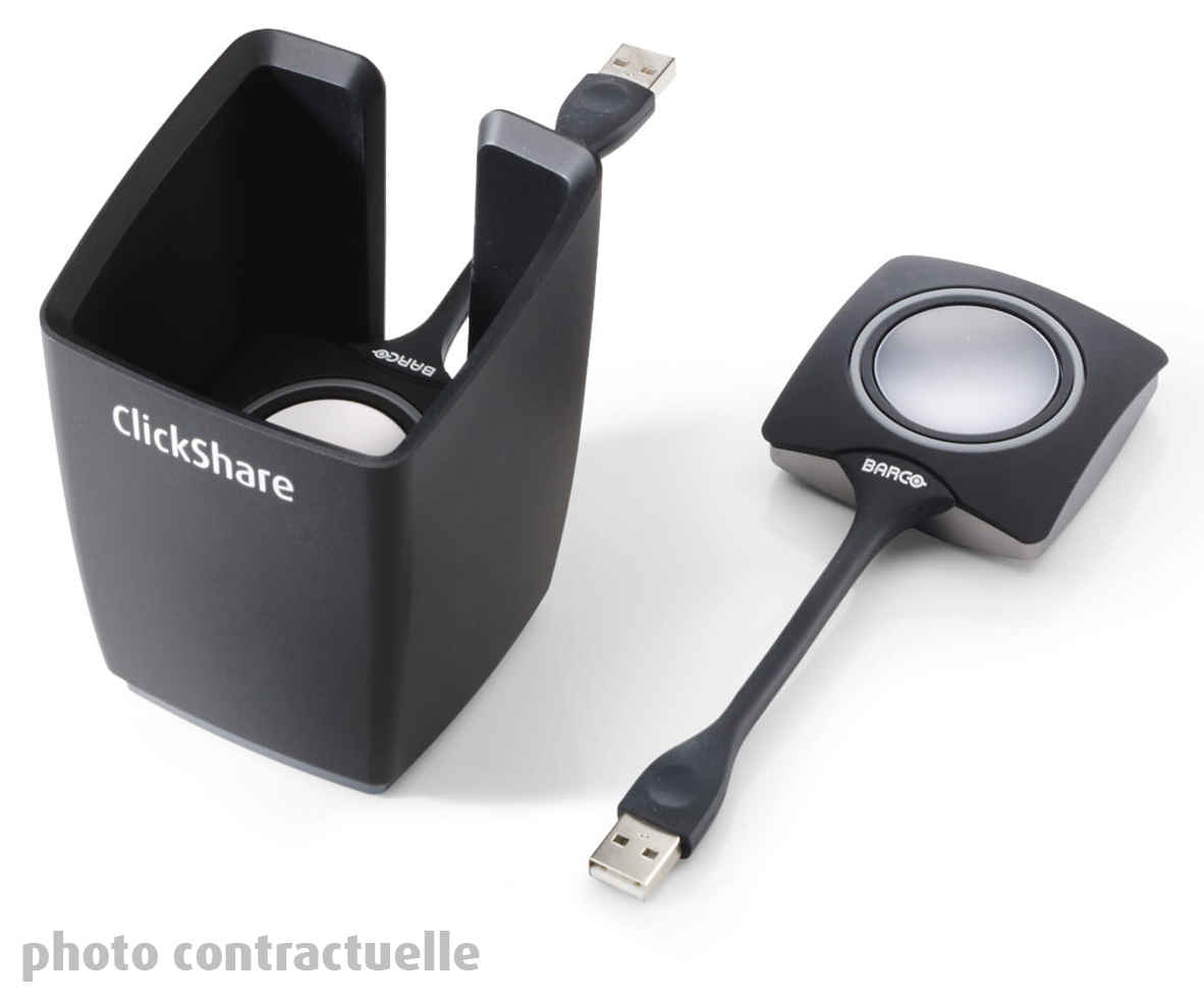 INTERFACE DE PARTAGE USB DE MARQUE BARCO MODELE CLICKSHARE TRAY + 2 BUTTONS PACK COMPRENANT 2 CLICKSHARE ET 1 PRESENTOIR. VENDU DANS SON EMBALLAGE D'ORIGINE. 6 UNITES. VENDU A L'UNITE AVEC FACULTE DE REUNION.  LOCALISATION -> BAT J : - 1