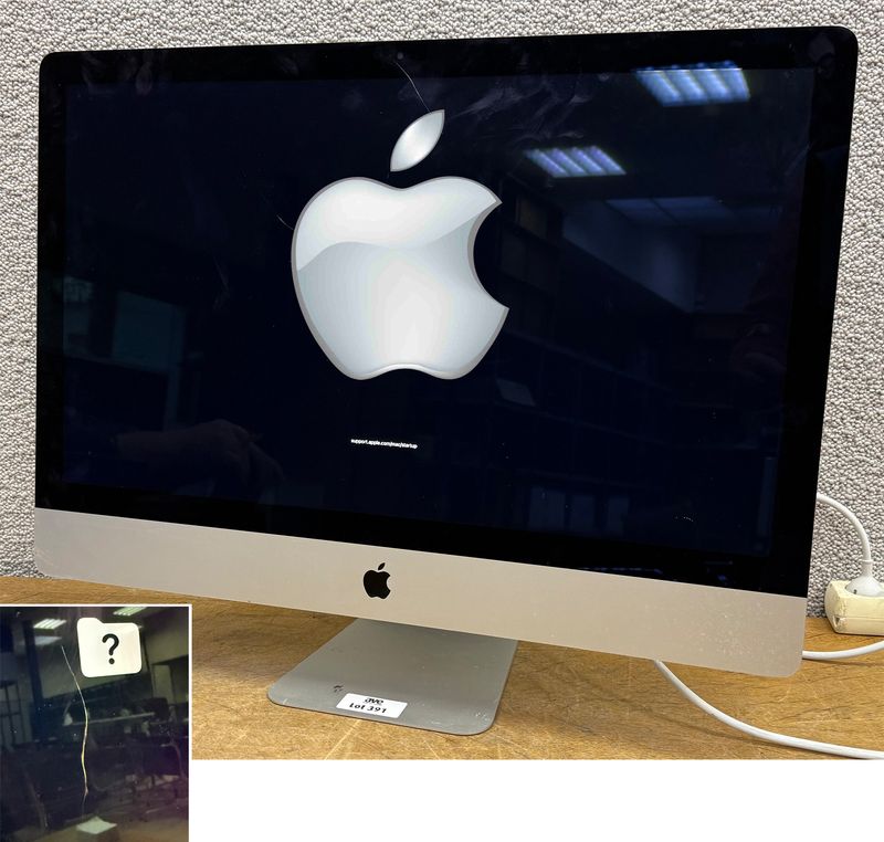 ORDINATEUR DE BUREAU RETINA 5K 27 POUCES DE MARQUE APPLE MODELE IMAC A2115, PROCESSEUR INTEL CORE I5, 2 X 4 GO DE RAM DDR3, DISQUE DUR SSD, PROCESSEUR GRAPHIQUE AMD RADEON, AVEC SON CABLE D'ALIMENTATION. ACCIDENT (RAYURE SUR L'ECRAN). LOCALISATION -> BAT J : - 1