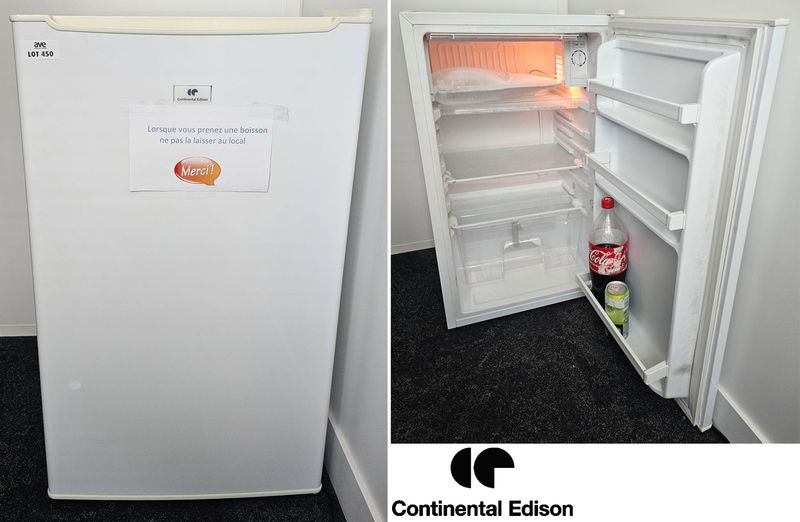 REFRIGERATEUR COMPRENANT UN COMPARTIMENT CONGELATION, UN BAC LEGUME 2 NIVEAUX DE MARQUE CONTINENTAL EDISON MODELE RS-13DR4. 102 LITRES. 83 X 49 X 49 CM. LOCALISATION -> BAT A : 2 CSE