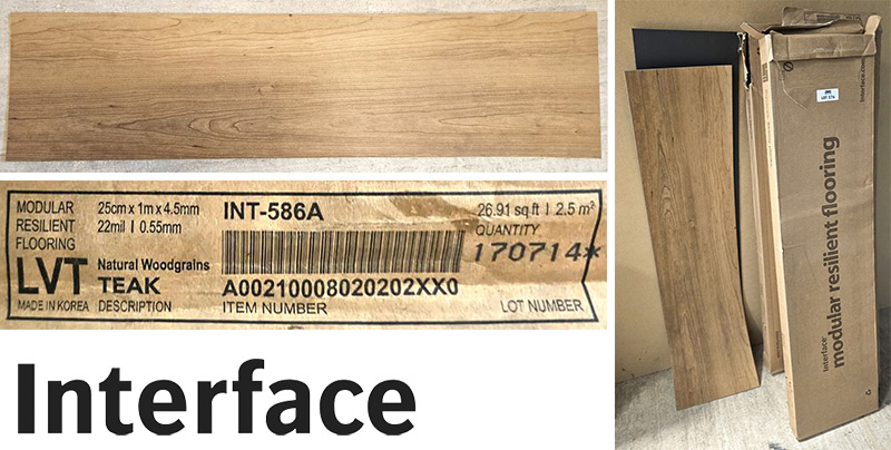 7.5 M² LATTE DE LINO COMPRENANT 3 CARTONS DE 10 LATTES DE LINO EFFET TECK DE MARQUE INTERFACE MODELE INT-586A TEAK. 25 X 100 X 0,45 CM. VENDU NEUF DANS LEUR EMBALLAGE D'ORIGINE. ON Y JOINT 9 LATTES. LOCALISATION -> BAT B : STOCK DELTA