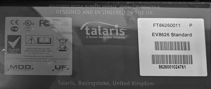 COMPTEUSE DE BILLET DE MARQUE GLORY TALARIS MODELE EV-8626. VENDU SANS CABLE D'ALIMENTATION. 16 UNITES. VENDU A L'UNITE AVEC FACULTE DE REUNION. LOCALISATION -> BAT H : 2. ENLEVEMENTS : DU LUNDI 9 AU VENDREDI 13 DECEMBRE 2024 DE 9H A 17H.