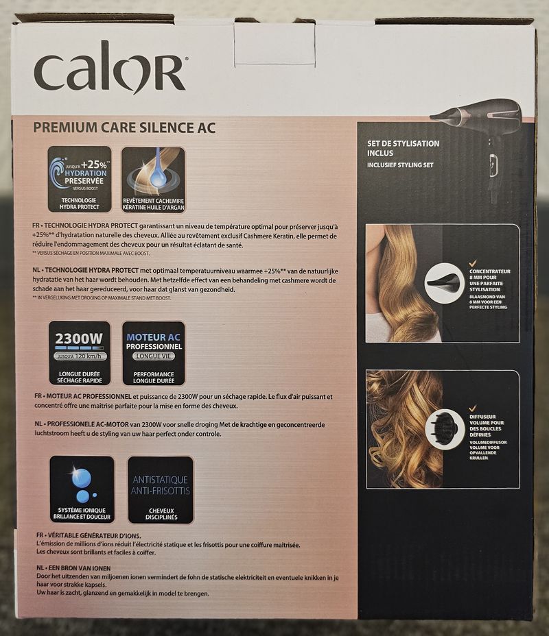 SECHE CHEVEUX DE MARQUE CALOR MODELE PRENIUM CARE SILENCE AC CV7920. 2300 WATTS. VENDU AVEC 2 ACCESSOIRES. VENDU NEUF DANS SON EMBALLAGE D'ORIGINE. 2 UNITES. VENDU A L'UNITE AVEC FACULTE DE REUNION. LOCALISATION -> BAT B : STOCK DELTA 3