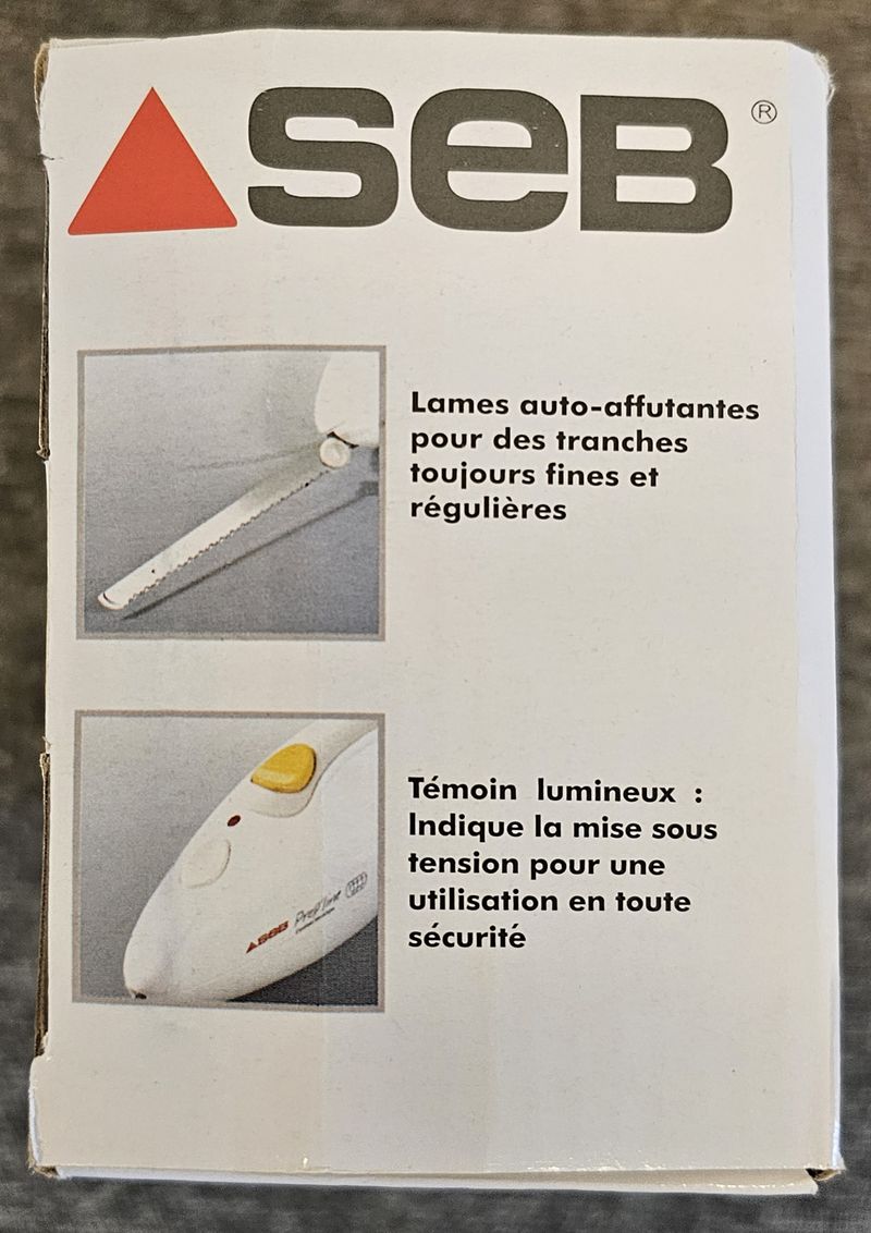 COUTEAU ELECTRIQUE DE MARQUE SEB MODELE PREP'LINE. VENDU NEUF DANS SON EMBALLAGE D'ORIGINE. 3 UNITES. VENDU A L'UNITE AVEC FACULTE DE REUNION. LOCALISATION -> BAT B : STOCK DELTA 3