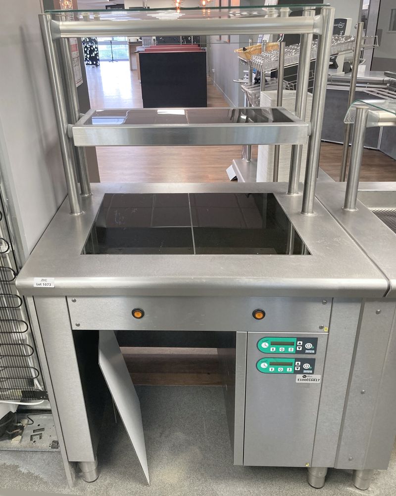 MEUBLE DE SERVICE DE MAINTIEN AU CHAUD A 2 NIVEAUX  EN INOX ALIMENTAIRE COMPRENANT 2 PLAQUES VITROCERAMIQUE DE MARQUE TOURNUS EQUIPEMENT. MANQUE VISIERE DE PROTECTION EN VERRE. 154 X 95 X 83 CM.  LOCALISATION -> AVE - 2 BOULEVARD DU GENERAL DE GAULLE - 92500 RUEIL MALMAISON