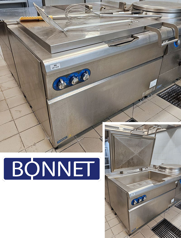 SAUTEUSE BASCULANTE ELECTRIQUE EN INOX DE MARQUE BONNET MODELE B-B906.SA65.BE.E4. ON Y JOINT 1 FOUET, 1 PALE ET 1 PASSOIR. 100 X 120 X 100 CM. DEMONTAGE PAR L'ACHETEUR DANS LES REGLES DE L'ART. LOCALISATION -> BAT FK