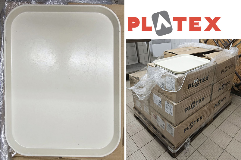 200 (APPROX) PLATEAUX DE SERVICE EN RESINE DE COULEUR BEIGE DE MARQUE PLATEX MODELE POLY-STR. VENDU NEUF DANS LEUR EMBALLAGE D'ORIGINE. DIMENSION PLATEAU : 45,5 X 35,5 CM. LOCALISATION -> BAT FK