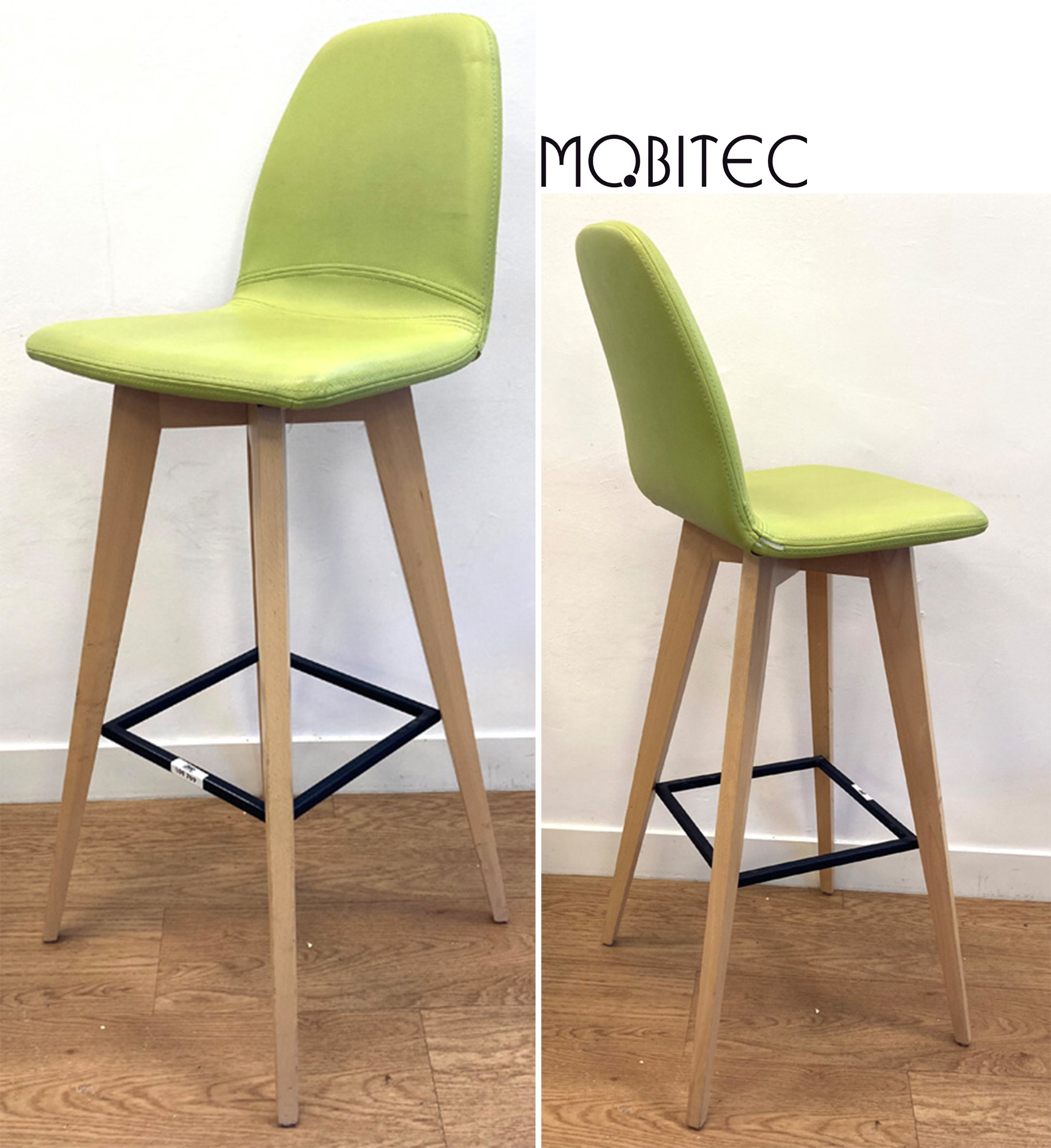 CHAISE HAUTE DESIGN VINCENT DEJONGHE, PIERRE WEGNEZ & PIERRE-YVES DORSIMONT MODELE MOOD 11 EDITION MOBITEC DOSSIER ET ASSISE EN SIMILI CUIR SURPIQUE DE COULEUR VERT POMME REPOSANT SUR 4 PIEDS EN PIN AVEC REPOSE-PIEDS EN ACIER LAQUE NOIR. 112 X 43 X 46 CM. 7 UNITES. VENDU A L'UNITE AVEC FACULTE DE REUNION. LOCALISATION -> AVE - 2 BOULEVARD DU GENERAL DE GAULLE - 92500 RUEIL MALMAISON