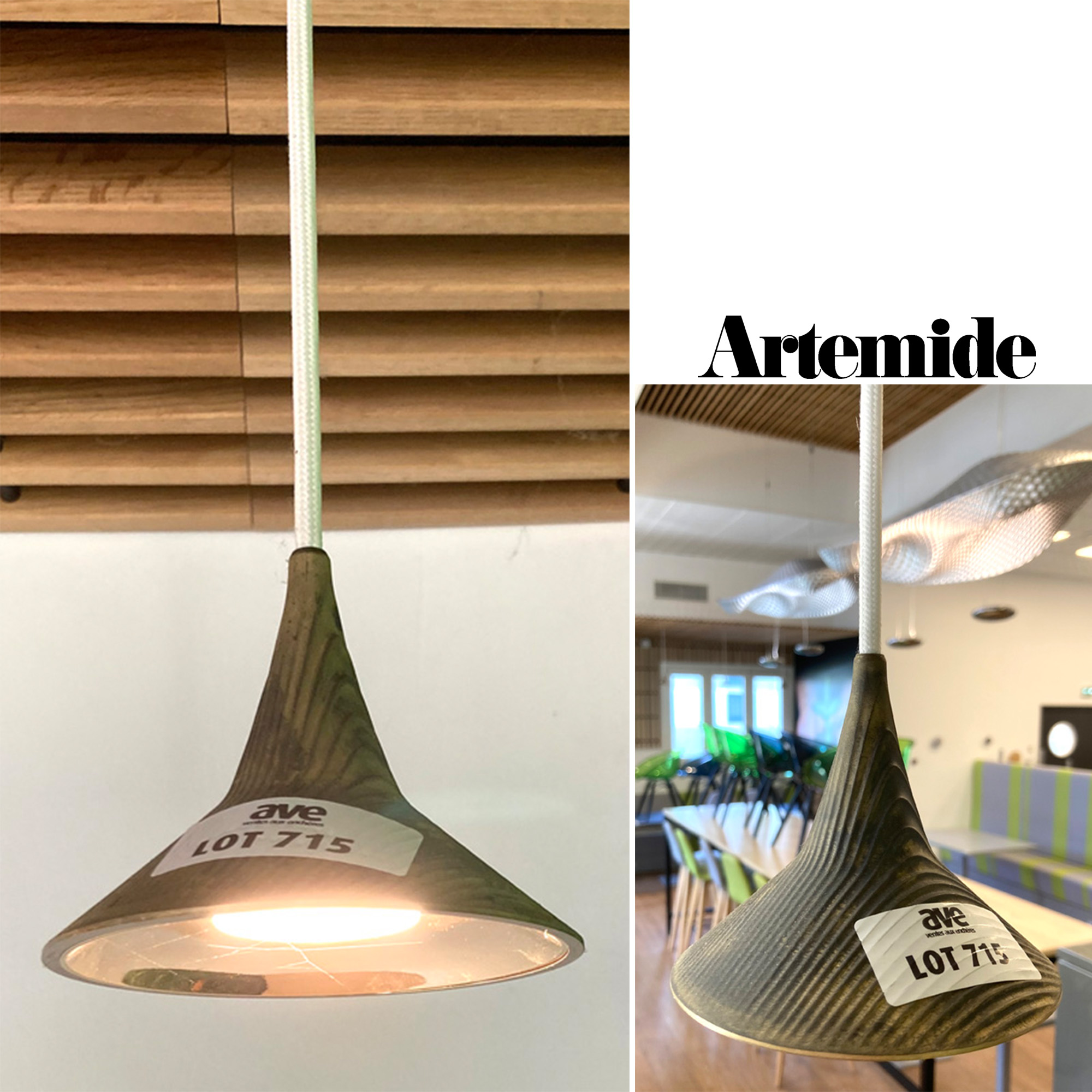 SUSPENSION LUMINEUSE LED DESIGN HERZOG & DE MEURON MODELE UNTERLINDEN EDITIONS ARTEMIDE EN LAITON MOULE AVEC LUMIERE LED 7.5W 3000K ET CORDON COUVERT DE TISSU TRESSE BLANC. VENDU AVEC SON BOITIER D'ALIMENTATION EN PLASTIQUE BLANC. 10,5 X 11,5 CM. LONGUEUR CORDON 120 CM. 23 UNITES. VENDU A L'UNITE AVEC FACULTE DE REUNION. ENLEVEMENTS : LUNDI 2 ET MARDI 3 DECEMBRE 2024 DE 9H A 17H. LOCALISATION -> AVE - 2 BOULEVARD DU GENERAL DE GAULLE - 92500 RUEIL MALMAISON