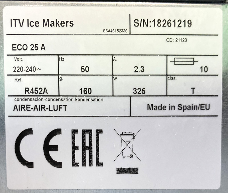 MACHINE A GLACON EN INOX ALIMENTAIRE DE MARQUE ITV ICE MAKERS MODELE ECO 25A OUVRANT PAR UNE TRAPPE EN INOX EN FACADE. 59,5 X 35,5 X 47 CM. LOCALISATION -> AVE - 2 BOULEVARD DU GENERAL DE GAULLE - 92500 RUEIL MALMAISON