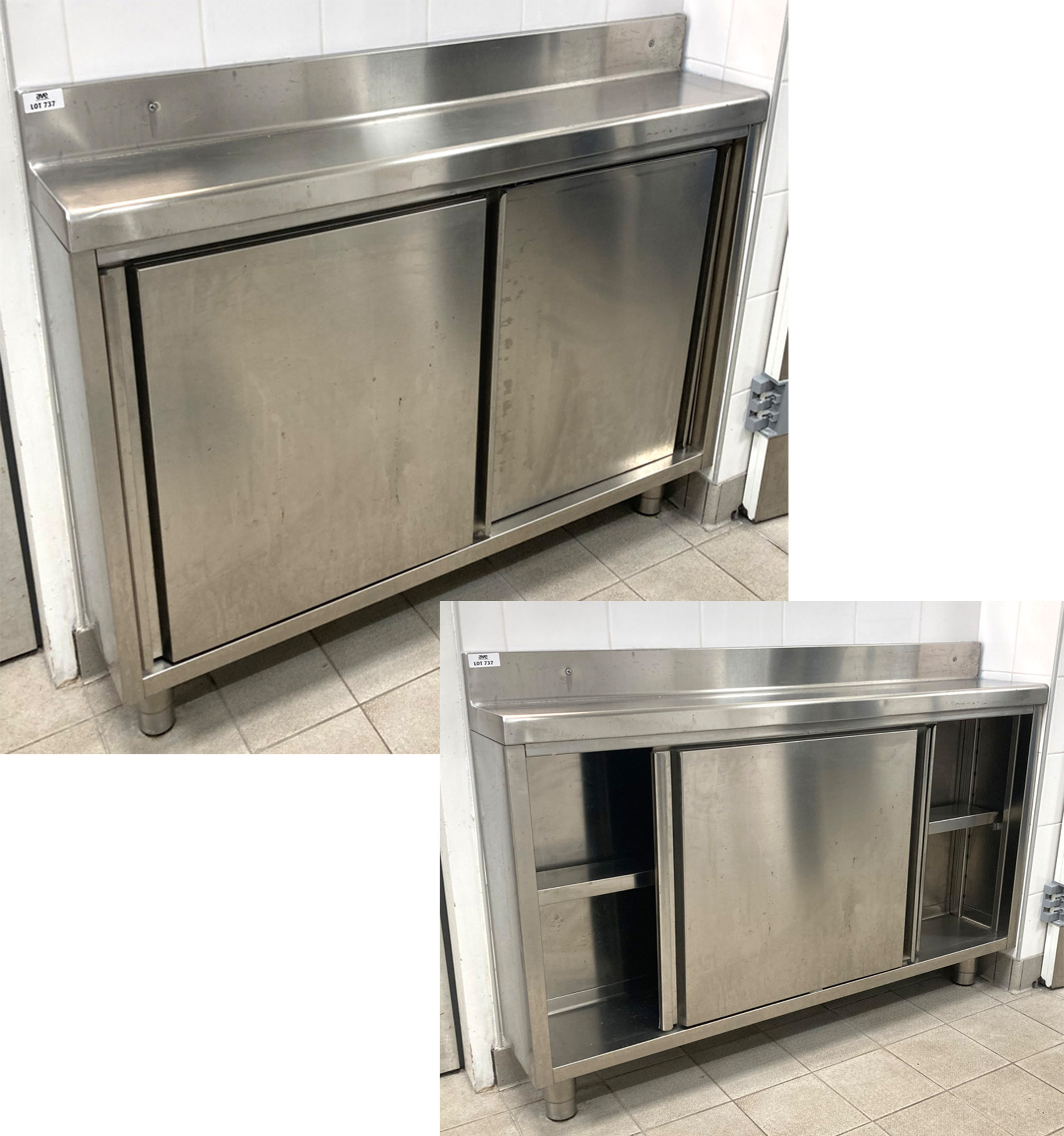 PLACARD ADOSSE EN INOX ALIMENTAIRE OUVRANT PAR 2 PORTES COULISSANTES SUR 2 ETAGERES ET REPOSANT SUR 2 PIEDS. 98,5 X 126 X 24 CM. LOCALISATION -> AVE - 2 BOULEVARD DU GENERAL DE GAULLE - 92500 RUEIL MALMAISON