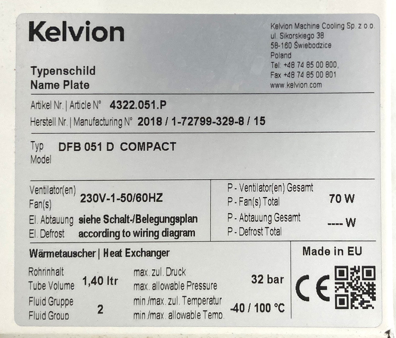 GROUPE EVAPORATEUR COMPRENANT : 3 EVAPORATEURS DE MARQUE KELVION DONT 1 MODELE DFB 051 D COMPACT (26 X 88 X 64 CM), 1 MODELE DFB 061 D COMPACT (26 X 98 X 64 CM), 1 MODELE SPBE 30-F31 MARKET (41 X 95 X 35 CM) ET 1 MODELE KDC-352-SAN-HX32-1-1400 (25 X 180 X 95 CM) ; 4 MOUCHARDS DE MARQUE DANFOSS MODELE OPTIMA CONTROL AK-RC101 (18 X 25 X 10 CM) ET 2 GROUPES FROIDS DE MARQUE EMERSON COPELAND DONT 1 MODELE ZXLE-020E-TFD-454 (85 X 95 X 43 CM) ET 1 MODELE ZXDE-075E-TFD-454 (126 X 95 X 43 CM). LOCALISATION -> AVE - 2 BOULEVARD DU GENERAL DE GAULLE - 92500 RUEIL MALMAISON