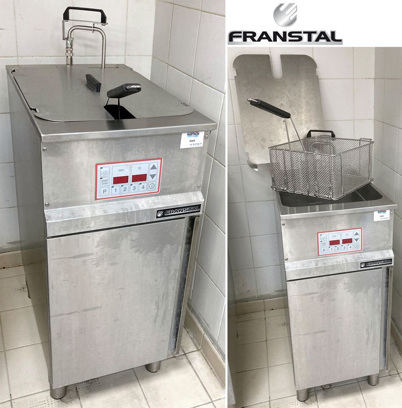 FRITEUSE ELECTRIQUE DE MARQUE FRANSTAL MODELE FSP-C 400V 19KW OUVRANT PAR 1 PORTE SUR 1 TIROIR RECUPERATEUR D'HUILE. VENDU AVEC SON COUVERCLE, SON PANIER ET SON MODE D'EMPLOI. 107 X 40 X 65 CM.