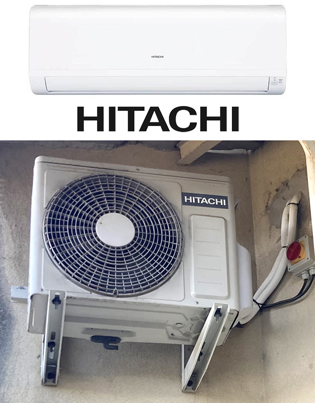 CLIMATISEUR DE MARQUE HITACHI MODELE ROOM AIR CONDITIONER RAK-25RPB (78 X 77 X 22 CM) AVEC SA TELECOMMANDE ET AVEC SON GROUPE FROID DEPORTE DE MARQUE HITACHI MODELE RAC-25WPS (51 X 30 X 70 CM). ON Y JOINT SON SUPPORT MURAL EN ACIER LAQUE BLANC.