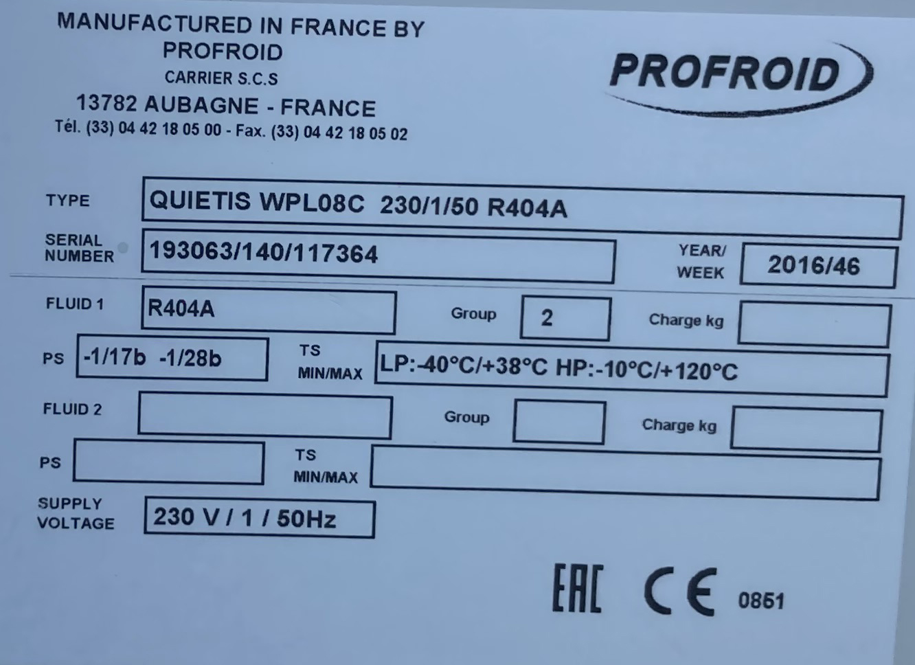 5 EVAPORATEURS DONT 1 POSITIF DE MARQUE FRIGA-BOHN MODELE INDEFINI (35 X 80 X 80 CM APPROX) , 1 NEGATIF (20 X 110 X 50 CM APPROX), 1 POSITIF DE MARQUE FRIGA-BOHN (20 X 75 X 50 CM APPROX) ET 1 POSITIF DE MARQUE FRIGA-BOHN MODELE MR 120 L (20 X 70 X 50 CM APPROX) ET 1 POSITIF DE MARQUE FRIGA-BOHN MODELE 3C-A 3145-L R404A SC2+DMP (43 X 65 X 37 CM). VENDU AVEC LEUR 5 CONTROLEURS DE MARQUE CAREL MODELE MASTER CELLA ET 2 GROUPES FROIDS DE MARQUE PROFROID MODELES QUIETIS WPL08C 230/1/50 R404A (63 X 117 X 35 CM) ET QUIETOR GQH ZBD42 T3TWIN R404A (127 X 140 X 80 CM). ON Y JOINT LEURS 2 SUPPORTS MURAUX.