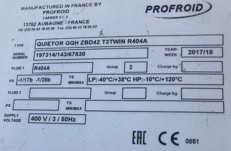 5 EVAPORATEURS DONT 1 POSITIF DE MARQUE FRIGA-BOHN MODELE INDEFINI (35 X 80 X 80 CM APPROX) , 1 NEGATIF (20 X 110 X 50 CM APPROX), 1 POSITIF DE MARQUE FRIGA-BOHN (20 X 75 X 50 CM APPROX) ET 1 POSITIF DE MARQUE FRIGA-BOHN MODELE MR 120 L (20 X 70 X 50 CM APPROX) ET 1 POSITIF DE MARQUE FRIGA-BOHN MODELE 3C-A 3145-L R404A SC2+DMP (43 X 65 X 37 CM). VENDU AVEC LEUR 5 CONTROLEURS DE MARQUE CAREL MODELE MASTER CELLA ET 2 GROUPES FROIDS DE MARQUE PROFROID MODELES QUIETIS WPL08C 230/1/50 R404A (63 X 117 X 35 CM) ET QUIETOR GQH ZBD42 T3TWIN R404A (127 X 140 X 80 CM). ON Y JOINT LEURS 2 SUPPORTS MURAUX.