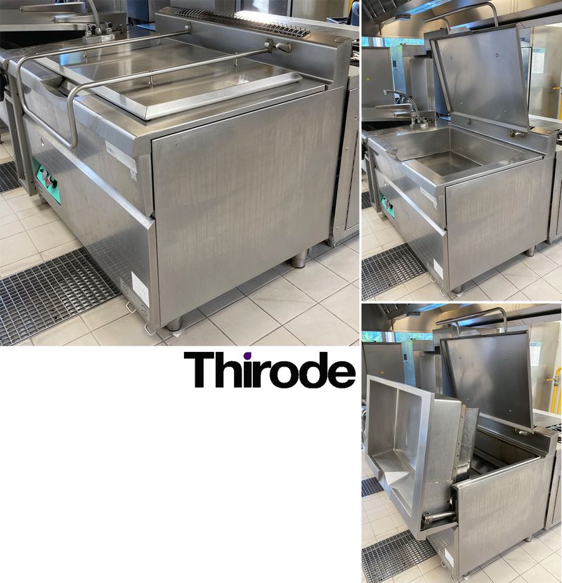 SAUTEUSE GAZ A BASCULE ELECTRIQUE DE MARQUE HMI THIRODE EN INOX ALIMENTAIRE REPOSANT SUR 4 PIEDS. 180 X 100 X 92 CM.