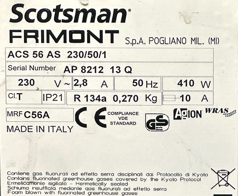 MACHINE A GLACONS EN INOX DE MARQUE SCOTSMAN MODELE AC56, CUBES PLEINS, CAPACITE DE 32.5 KG /24 HRS. 72 X 38 X 60 CM. LOCALISATION : RDC1 - 2 RUE DE SABLONVILLE - 75017 PARIS.