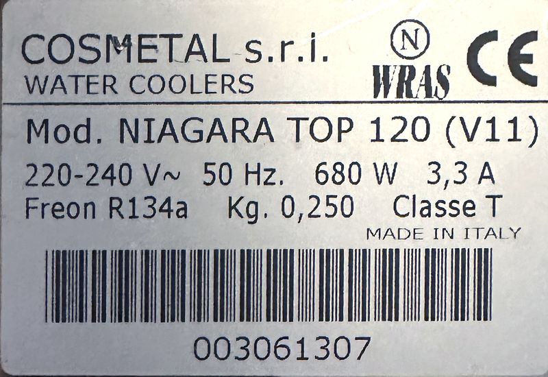 FONTAINE A EAU REFRIGEREE EN POSE LIBRE A 2 BECS VERSEURS DE MARQUE COSMETAL MODELE NIAGARA TOP 120. VENDU AVEC 1 ADOUCISSEUR DE MARQUE BRITA MODELE PUTRITY C0%. 52 X 48 X 56 CM. LOCALISATION : RDC1 - 2 RUE DE SABLONVILLE - 75017 PARIS.