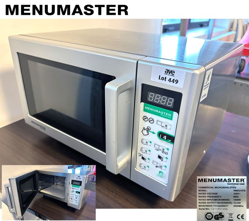 FOUR A MICRO-ONDES PROFESSIONNEL 1000 WATTS DE MARQUE MENUMASTER COMMERCIAL MODELE RMS510ST. 31 X 51 X 43 CM. LOCALISATION : RDC1 - 2 RUE DE SABLONVILLE - 75017 PARIS.