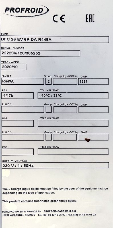 7 GROUPES EVAPORATEURS DIVERSES TAILLES ET DIVERSES CAPACITES COMPRENANT : 5 EVAPORATEURS POSITIFS ET 2 EVAPORATEURS NEGATIFS DE MARQUE FRIGA-BOHN MODELE MR190L OU PROFROID MODELE DFC 26 EV 6P DA R449A OU EVAP.BP 215 OU EVAP.BP 2256 OU EVAP.BN 2356 OU EVAP.BP 145 VINYL ; 7 GROUPES FROIDS DE MARQUE PROFROID MODELE QUIETIS WPH08C OU QUIETIS WPH13C OU QUIETIS WPH06C OU QUIETIS WPL08A ET 6 MOUCHARD DE MARQUE PROCOLD OU MASTERCELLA. LOCALISATION : RDC1 - 2 RUE DE SABLONVILLE - 75017 PARIS.