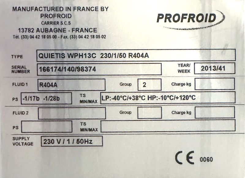 7 GROUPES EVAPORATEURS DIVERSES TAILLES ET DIVERSES CAPACITES COMPRENANT : 5 EVAPORATEURS POSITIFS ET 2 EVAPORATEURS NEGATIFS DE MARQUE FRIGA-BOHN MODELE MR190L OU PROFROID MODELE DFC 26 EV 6P DA R449A OU EVAP.BP 215 OU EVAP.BP 2256 OU EVAP.BN 2356 OU EVAP.BP 145 VINYL ; 7 GROUPES FROIDS DE MARQUE PROFROID MODELE QUIETIS WPH08C OU QUIETIS WPH13C OU QUIETIS WPH06C OU QUIETIS WPL08A ET 6 MOUCHARD DE MARQUE PROCOLD OU MASTERCELLA. LOCALISATION : RDC1 - 2 RUE DE SABLONVILLE - 75017 PARIS.