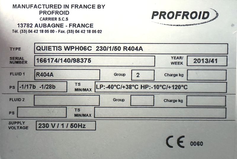 7 GROUPES EVAPORATEURS DIVERSES TAILLES ET DIVERSES CAPACITES COMPRENANT : 5 EVAPORATEURS POSITIFS ET 2 EVAPORATEURS NEGATIFS DE MARQUE FRIGA-BOHN MODELE MR190L OU PROFROID MODELE DFC 26 EV 6P DA R449A OU EVAP.BP 215 OU EVAP.BP 2256 OU EVAP.BN 2356 OU EVAP.BP 145 VINYL ; 7 GROUPES FROIDS DE MARQUE PROFROID MODELE QUIETIS WPH08C OU QUIETIS WPH13C OU QUIETIS WPH06C OU QUIETIS WPL08A ET 6 MOUCHARD DE MARQUE PROCOLD OU MASTERCELLA. LOCALISATION : RDC1 - 2 RUE DE SABLONVILLE - 75017 PARIS.