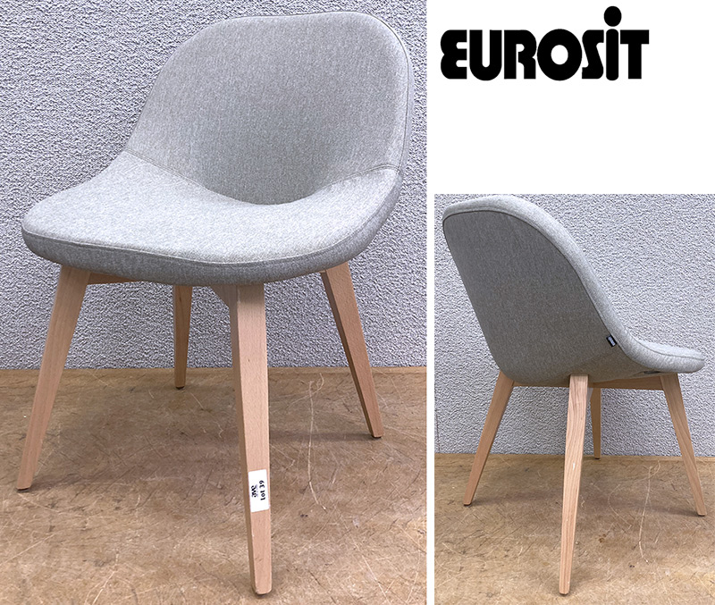 FAUTEUIL DE MARQUE EUROSIT MODELE T82781 DOSSIER ET ASSISE MONOCOQUE COUVERT DE TISSU CHINE GRIS REPOSANT SUR 4 PIEDS EN BOIS CLAIR. 84 X 58 X 60 CM. LOT EXONERE DE TVA.