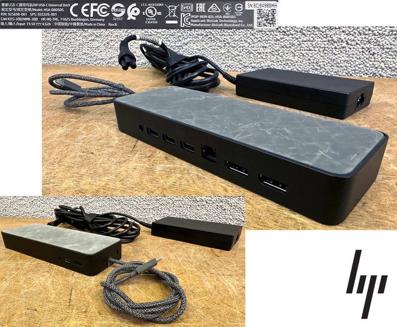 STATION D'ACCUEIL USB-C DE MARQUE HP MODELE UNIVERSAL DOCK HSA-B005DS. VENDU COMPLETE AVEC ALIMENTATION. 22 UNITES. VENDU A L'UNITE AVEC FACULTE DE REUNION.