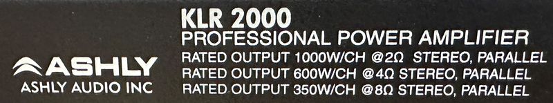 POWER AMPLIFIER OU AMPLIFICATEUR DE PUISSANCE RACKABLE VOIES DE MARQUE ASHLY MODELE KLR2000. 2 X 350 WATTS A 8 HOMS OU 2 X 1000 WATTS A 2 HOMS. POIDS : 12 KG. 9 X 40 X 48 CM. VENDU AVEC NOTICE ET CABLE D'ALIMENTATION ET EMBALLAGE D'ORIGINE.