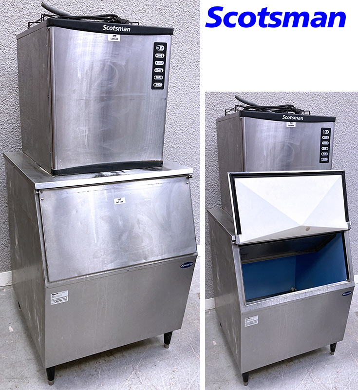 MACHINE A GLACONS PLEINS D'UNE CAPACITE DE 240 KG EN INOX DE MARQUE SCOTSMAN MODELE ICE MAKER NW508AS 230/50/1. VENDU AVEC SON BAC DE COLLECTE DE GLACONS D'UNE CAPACITE DE 430 KG EN INOX OUVRANT PAR UNE TRAPPE EN FACADE DE MARQUE FOLLET MODELE ICE STORAGE BIN L425SDC. ANNEE 2018. 230 VOLTS. 169 X 77 X 81 CM.