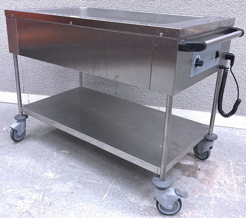 BAIN MARIE MOBILE SANS ETUVE A CUVE SIMPLE EN INOX ALIMENTAIRE AVEC ENTRETOISE DE MARQUE BOURGEAT MODELE 872003 230V 2100W SUR 4 ROULETTES DIRECTIONNELLES DONT 2 FREINEES. 90 X 125 X 65 CM. 2 UNITES. VENDU A L'UNITE AVEC FACULTE DE REUNION.