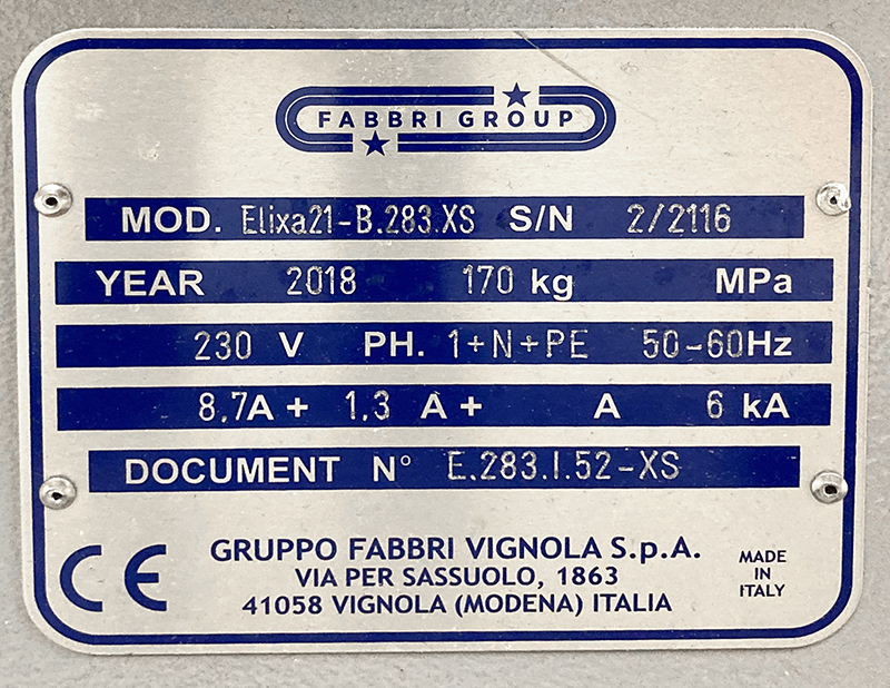 MACHINE DE BANDEROLAGE AUTOMATIQUE DE MARQUE FABBRI GROUP MODELE ELIXA21 B283XS 230V REPOSANT SUR 4 PIEDS AVEC PATINS. MANQUE VISSERIE ET 1 PATIN. 152/147 X 125 X 121 CM.