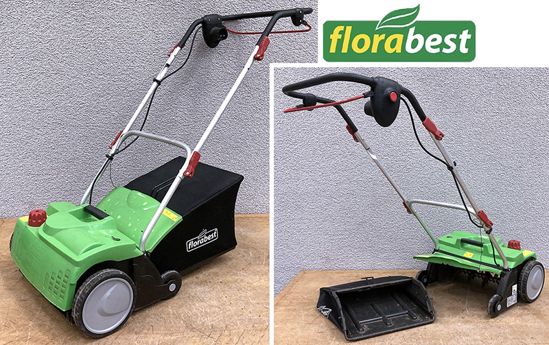 SCARIFICATEUR - AERATEUR DE PELOUSE ELECTRIQUE 1300 WATTS DE MARQUE FLORABEST MODELE FLV 1300 A. 230 VOLTS. 97 X 130 X 57 CM. LOT EXONERE DE TVA.