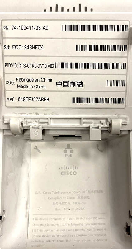 VISIOCONFERENCE DOUBLE ECRAN DE MARQUE CISCO MODELE MX700 AVEC 1 CAMERA MOTORISE, 1 TABLETTE 10 POUCES DE MARQUE CISCO MODELE TELEPRESENCE TOUCH 10' TTC5-09, DES CABLES D'ALIMENTATION, VIDEO ET ETHERNET. MANQUE ENCEINTES. ON Y JOINT 1 MODULE WIFI DE MARQUE SPEECHI MODELE SI01.