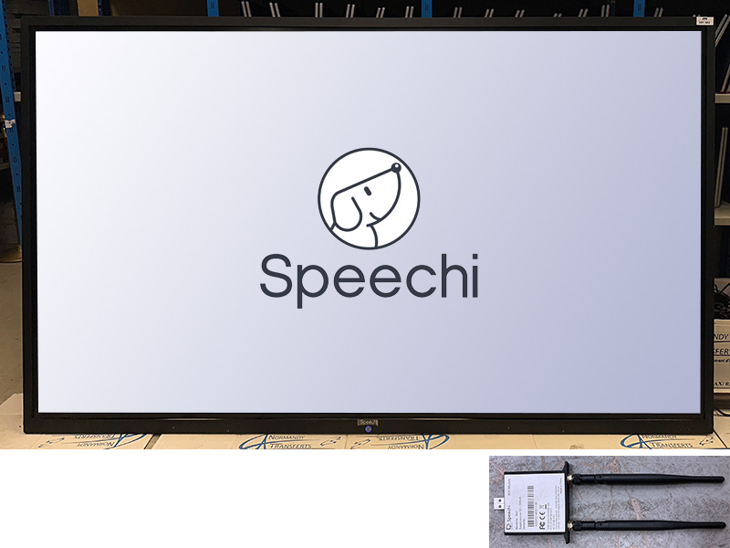 MONITEUR CONNECTE A ECRAN LED UHD 4K SUPER GLASS TACTILE DE 98 POUCES DE MARQUE SPEECHI MODELE 05 ST-98-UHD-AND-HP-005. 20 A 40 TOUCHES SIMULTANEE, HAUT-PARLEUR INTEGRE DE 2 X 16 WATTS, TEMPS DE REPONSE 6 MS, CONTRASTE 4000:1. VENDU AVEC SON ATTACHE MURALE, 1 TELECOMMANDE, 1 MODULE WIFI DUAL BAND 2.4 ET 5 GHZ DE MARQUE SPEECHI MODELE SI01, CABLE VIDEO HDMI ET ALIMENTATION. POIDS DE L'ECRAN : 102 KG. 133 X 225 X 12 CM.