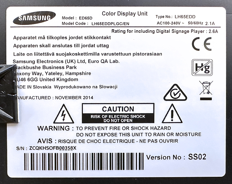 MONITEUR A ECRAN LED SLIM DIRECT LIT DE 65 POUCES DE MARQUE SAMSUNG MODELE ED65D. VENDU AVEC CABLE VIDEO HDMI.