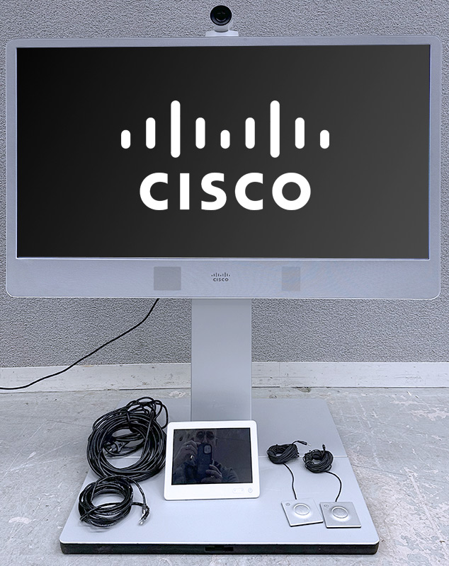 VISIO CONFERENCE A ECRAN LED EDGE DE 55 POUCES DE MARQUE CISCO MODELE MX300 G2 TTC60-19. VENDUE AVEC SON SUPPORT SUR PIED, CAMERA ROBOTISEE, TABLETTE DE CONTROLE POE DE MARQUE CISCO MODELE TELEPRESENCE TOUCH 10 TTC5-09, 2 MICROS DEPORTE DE MARQUE CISCO MODELE TELEPRESENCE TABLE MICROPHONE 20 TTC5-06, CABLES D'ALIMENTATION ET RJ45. POIDS : 91.2 KG. 150 X 128 X 67 CM.